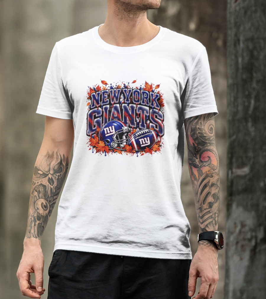 New York Giants Football Helmet Autumn Leaves Halloween 2026 T-Shirt
