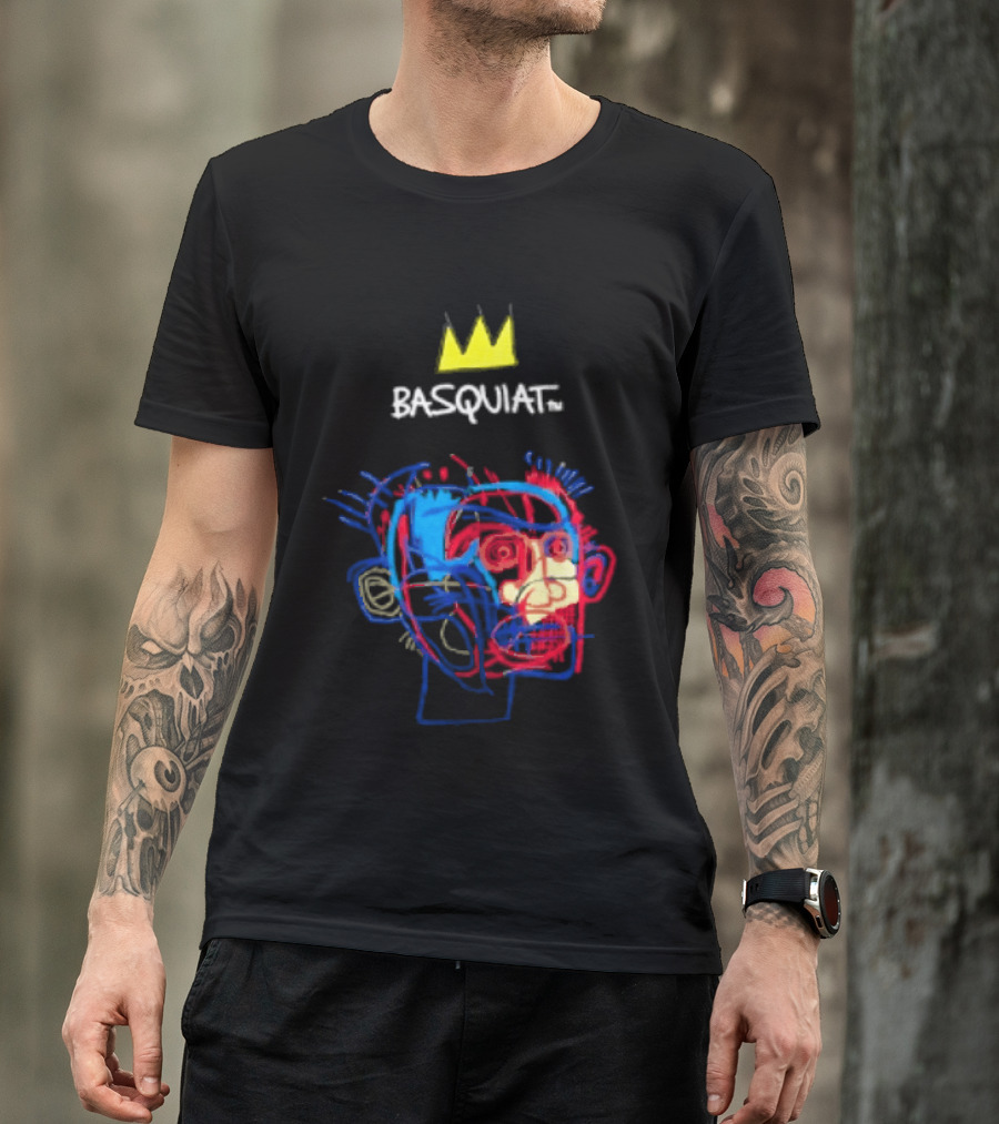 Basquiat Crown Street Face Art With Yellow Crown T-Shirt