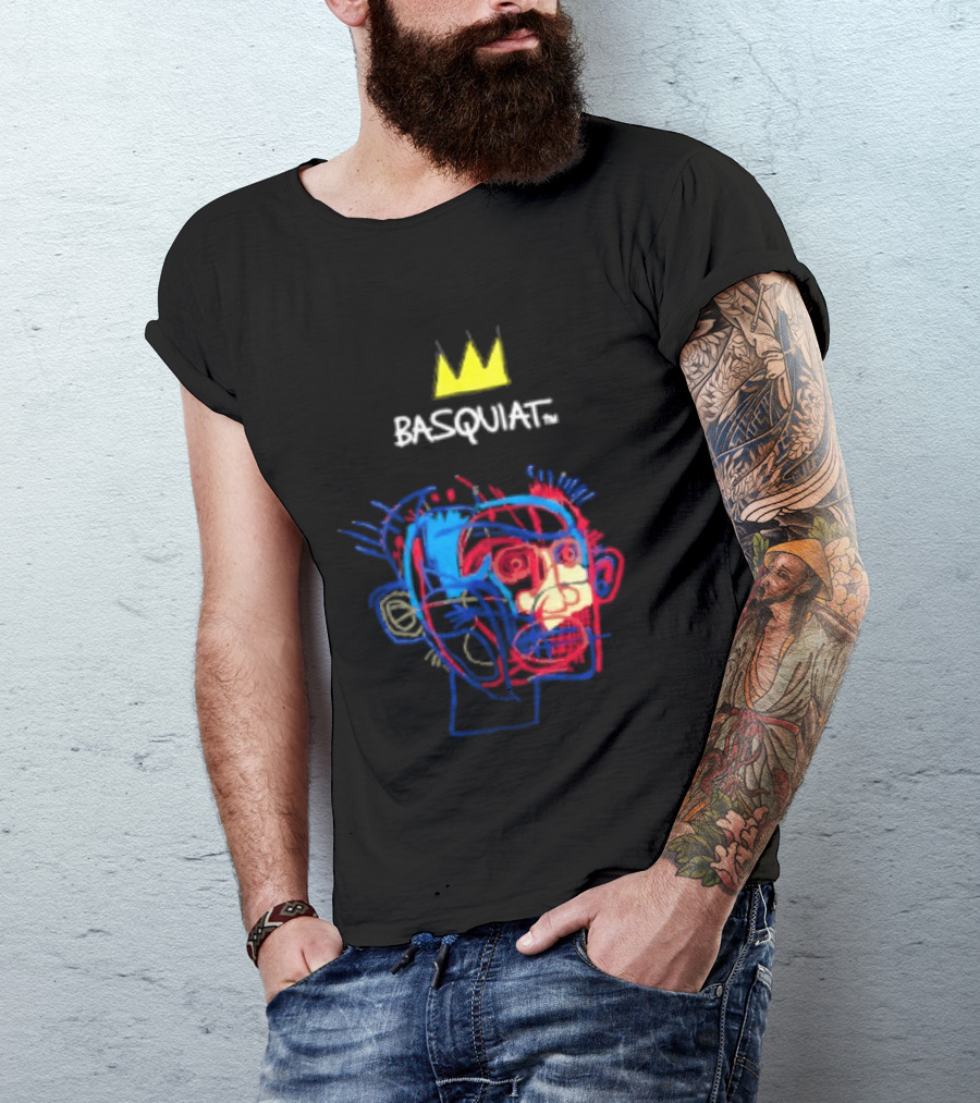 Basquiat Crown Street Face Art With Yellow Crown T-Shirt