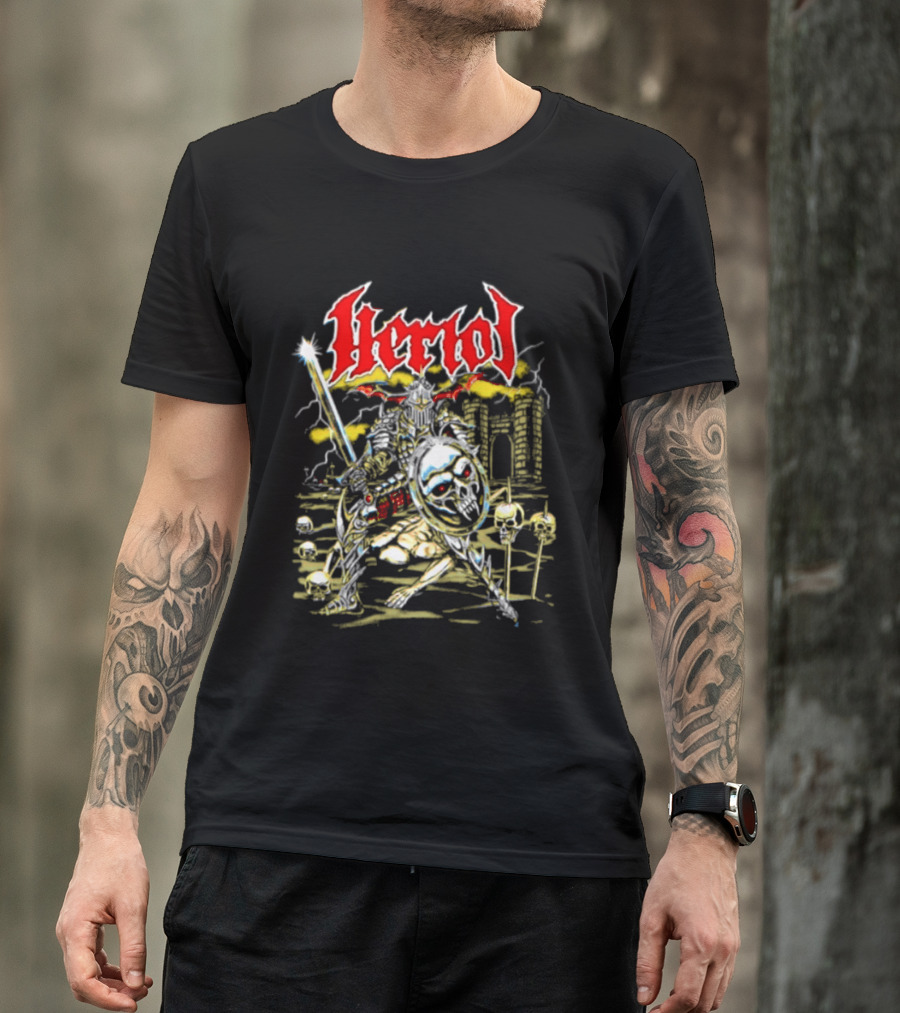 Herol Fantasy Knight Skull Shield Sword Adventure T-Shirt