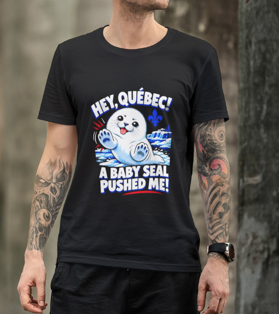 Hey Quebec A Baby Seal Pushed Me Cute Harp Seal Iceberg Splash T-Shirt