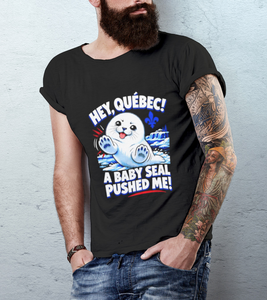 Hey Quebec A Baby Seal Pushed Me Cute Harp Seal Iceberg Splash T-Shirt