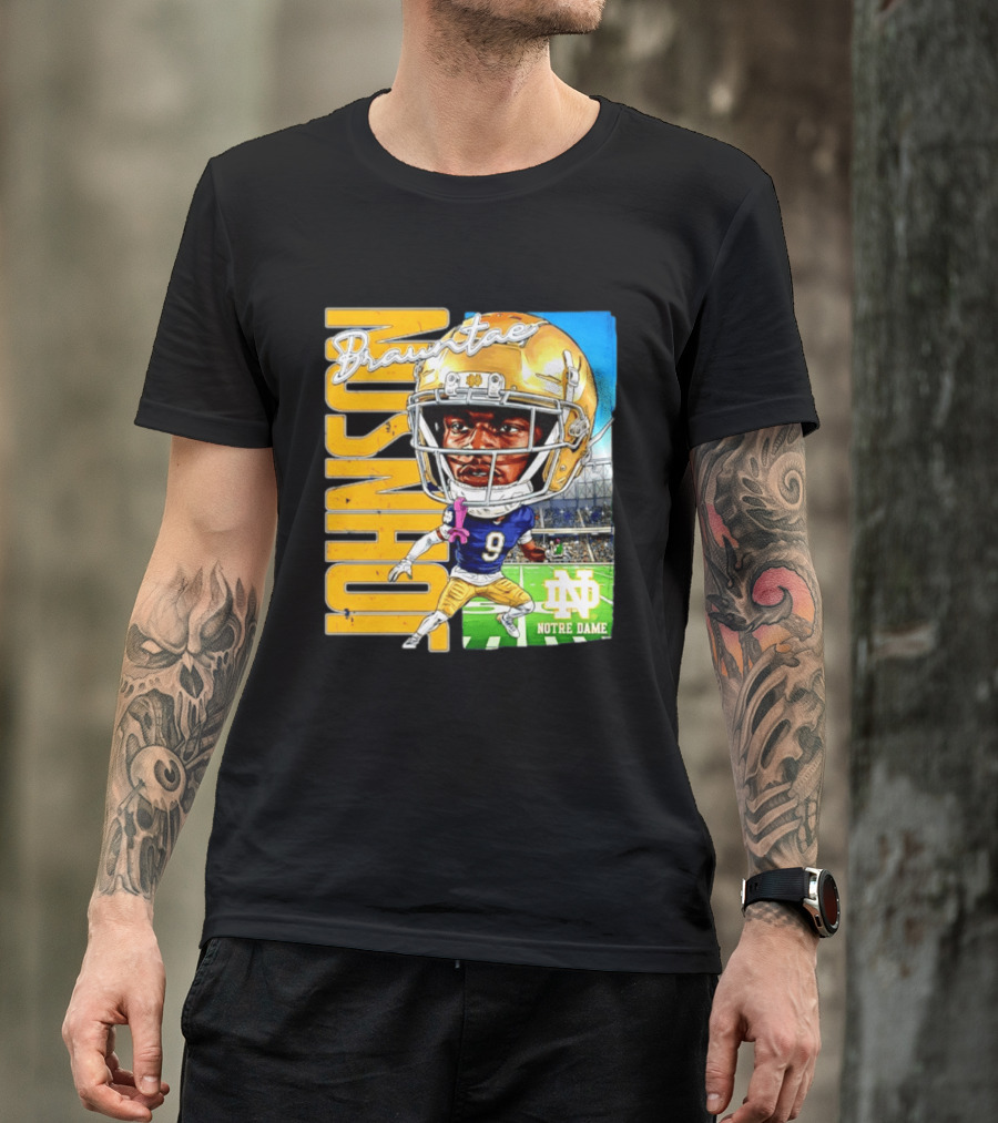 Notre Dame NCAA Football Brauntae Johnson 9 Caricature T-Shirt