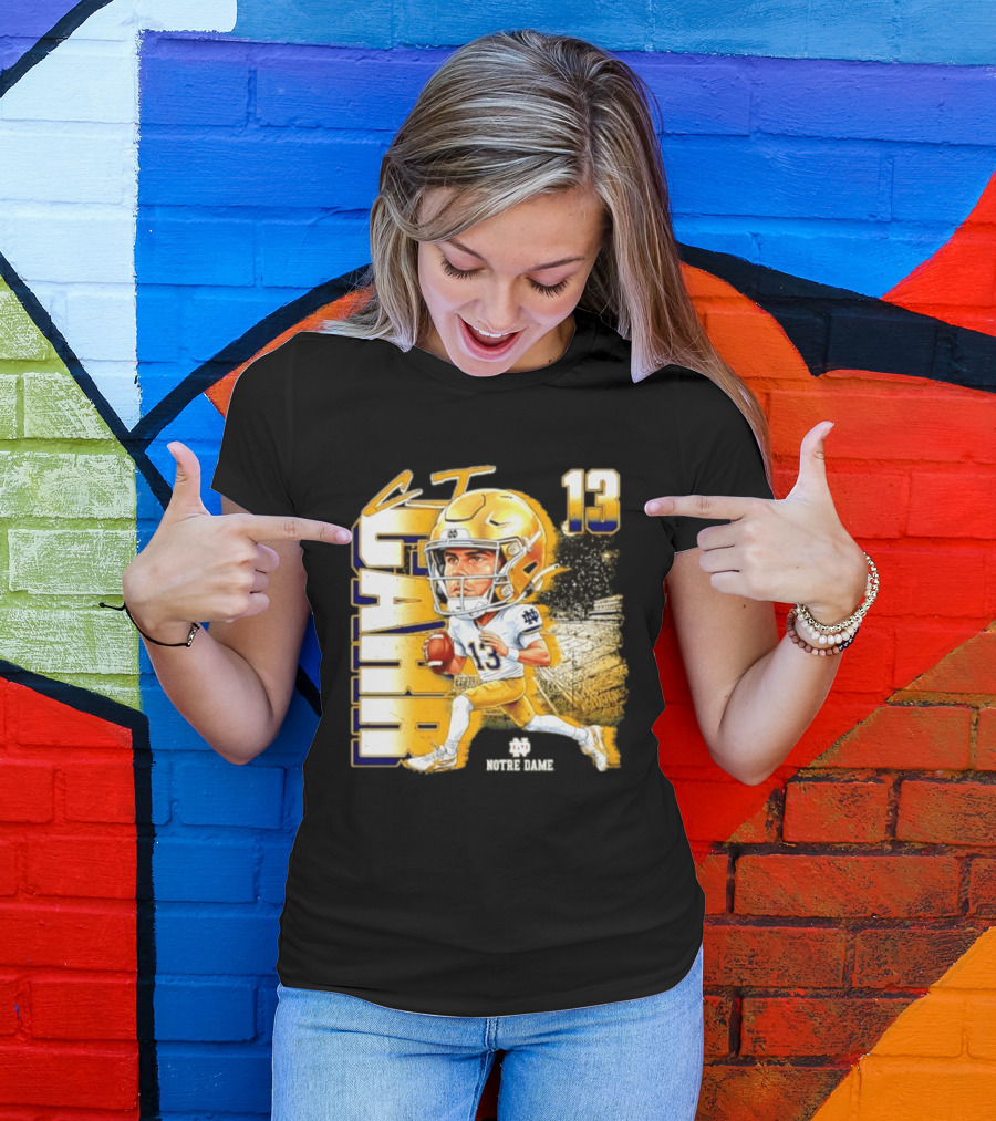 CJ Carr 13 Notre Dame Fighting Irish Football Player Caricature T-Shirt