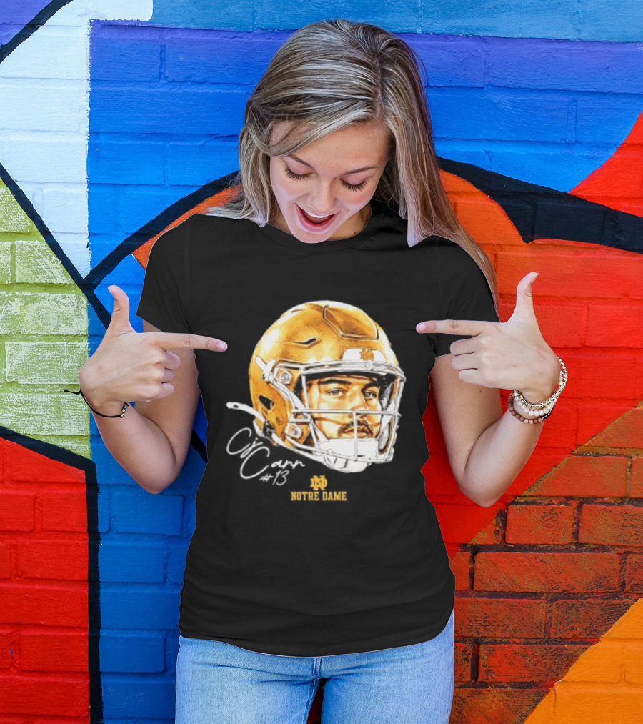 Notre Dame Football CJ Carr 13 NCAA Swag Helmet T-Shirt