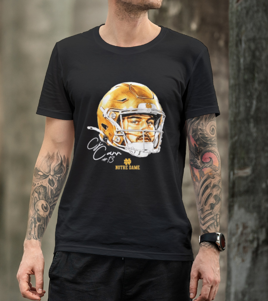 Notre Dame Football CJ Carr 13 NCAA Swag Helmet T-Shirt