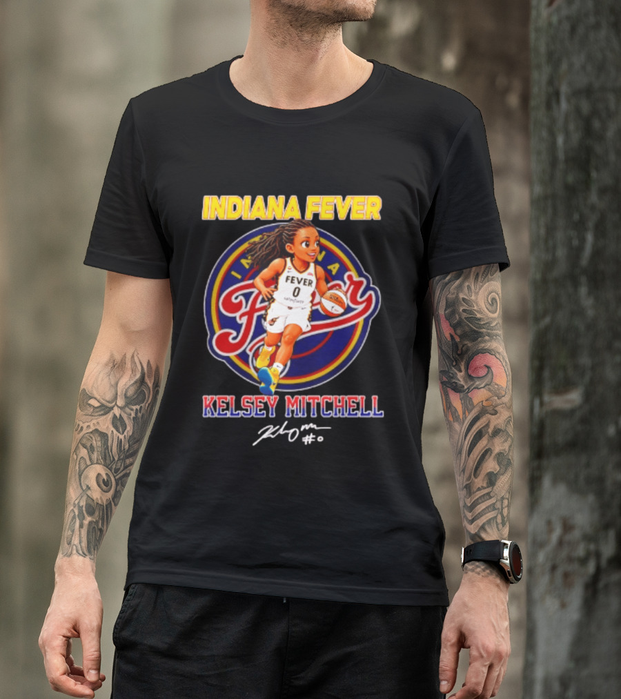 Indiana Fever Kelsey Mitchell Cartoon Basketball Player Signature T-Shirt