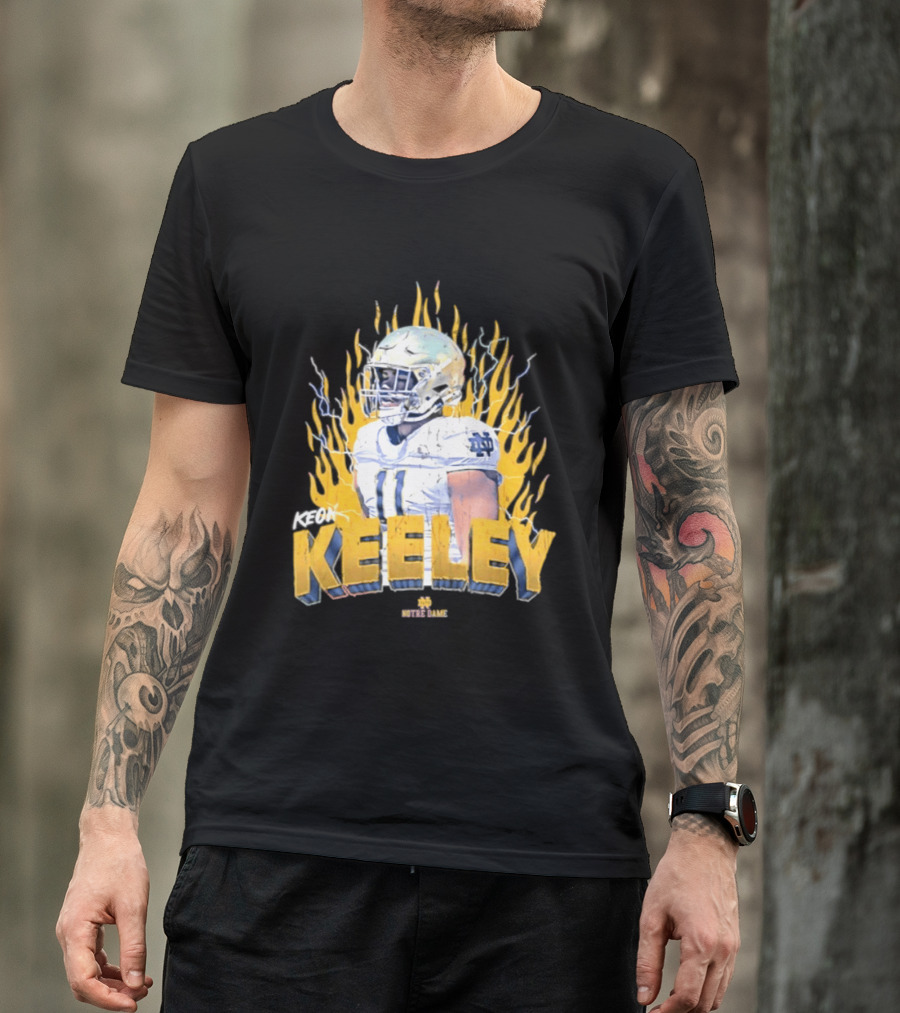 Notre Dame Football Keeley 11 NCAA Player Name Flame Burst T-Shirt