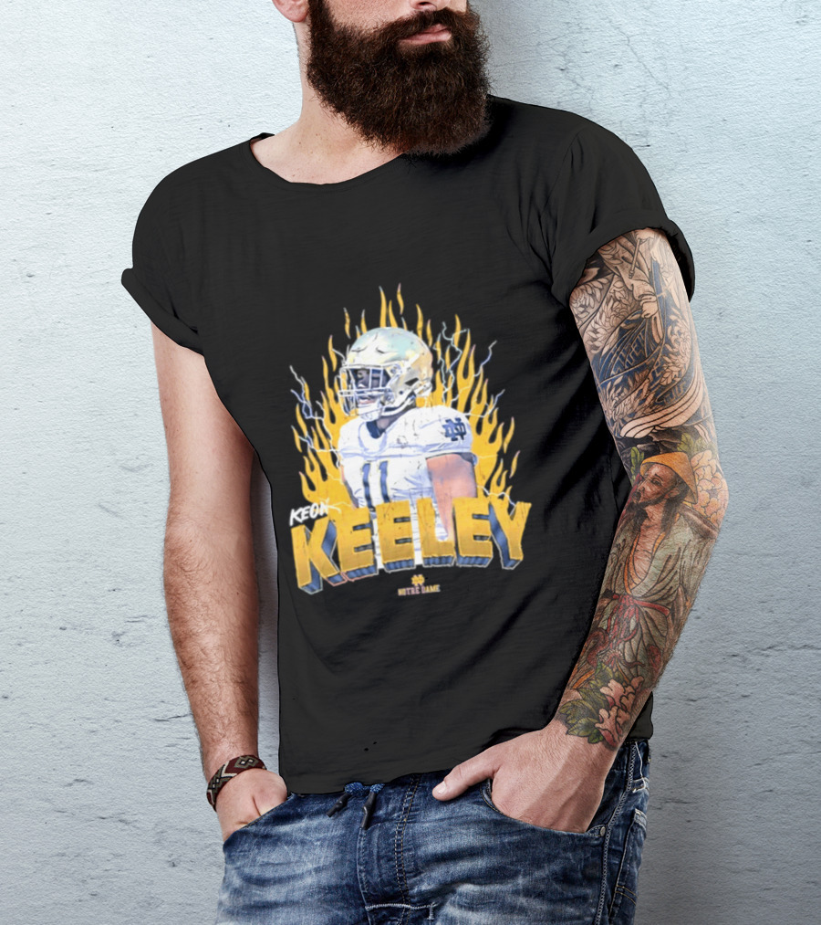 Notre Dame Football Keeley 11 NCAA Player Name Flame Burst T-Shirt