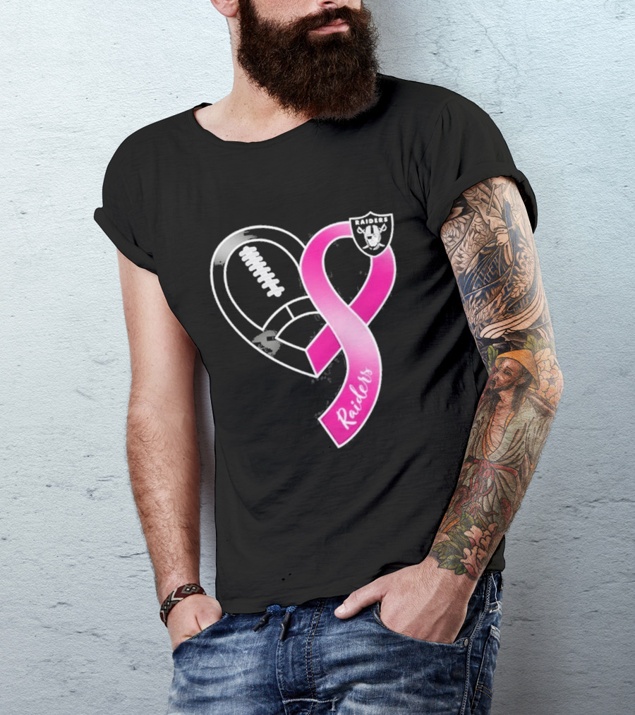 Las Vegas Raiders Breast Cancer Awareness Heart And Ribbon 2026 T-Shirt