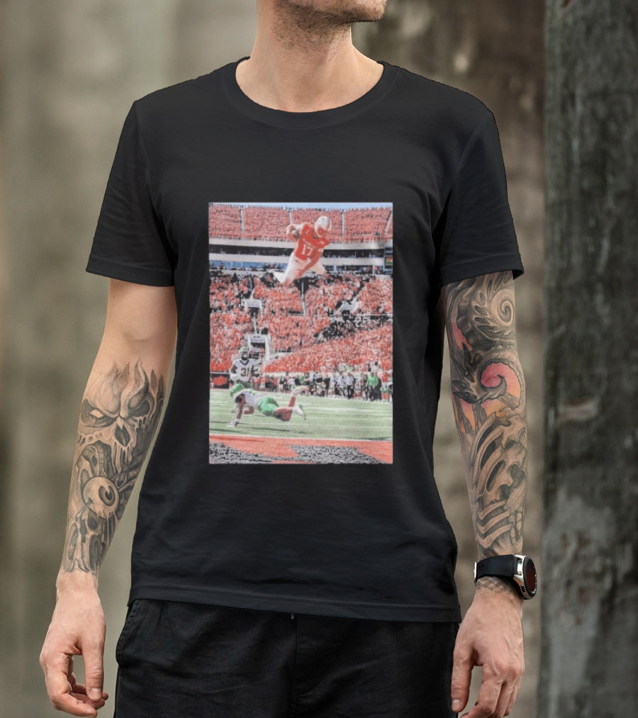 Drew Mestemaker Air Mesty Football Jumping Action 17 Stadium Scene T-Shirt