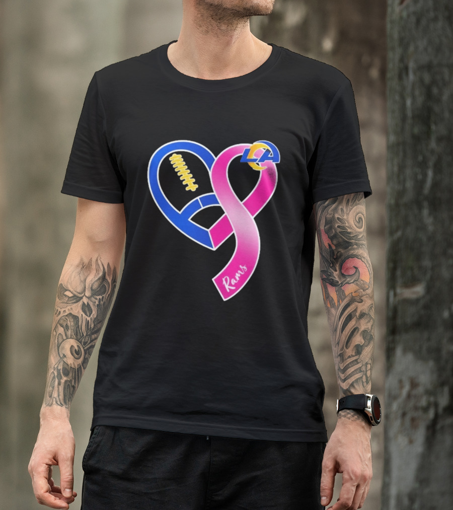Los Angeles Rams Breast Cancer Awareness LA Ribbon Heart 2026 T-Shirt