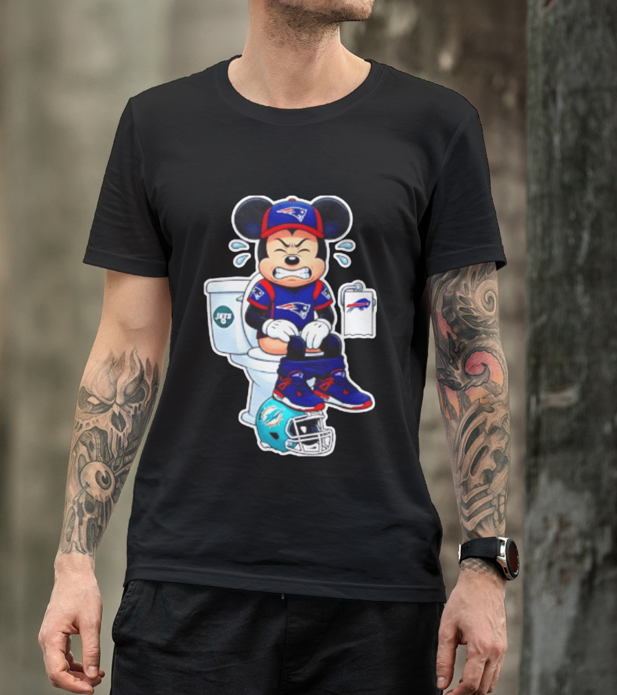 Mickey Patriots Jets Bills Dolphins Toilet Humor Football T-Shirt
