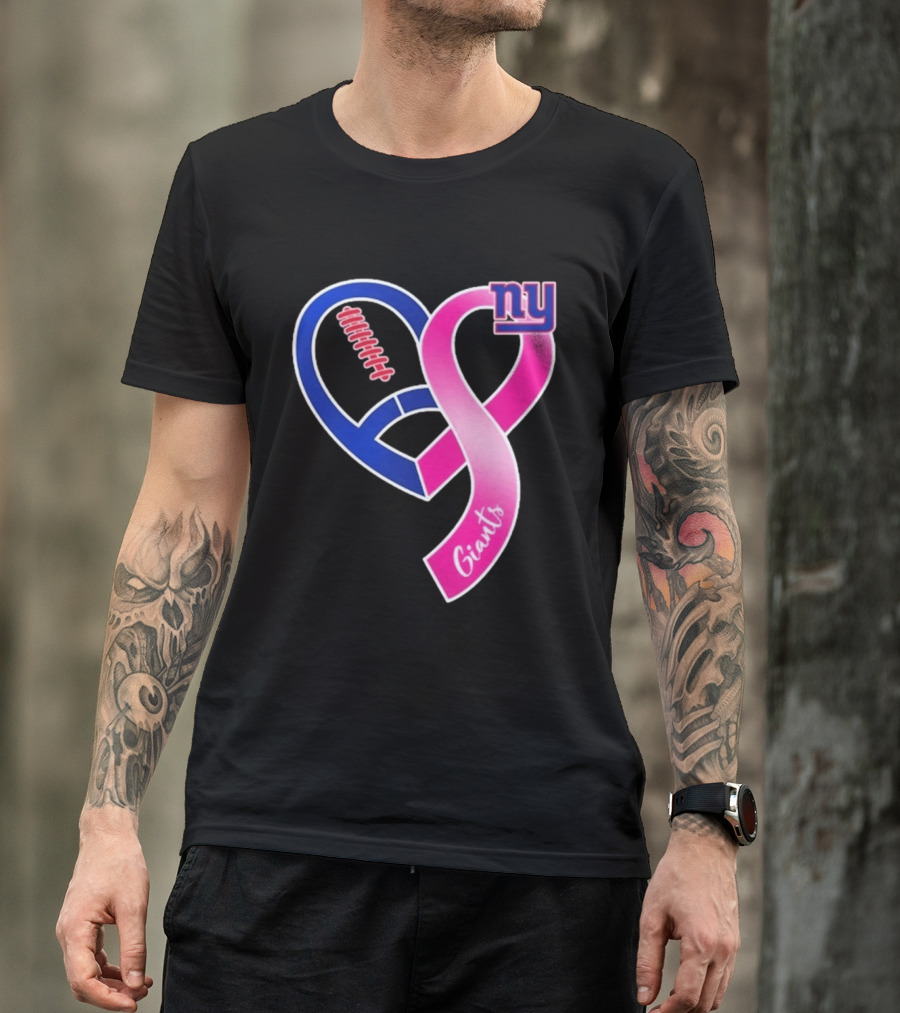 New York Giants Pink Heart Ribbon Breast Cancer Awareness 2026 T-Shirt