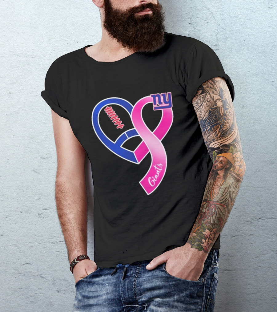 New York Giants Pink Heart Ribbon Breast Cancer Awareness 2026 T-Shirt