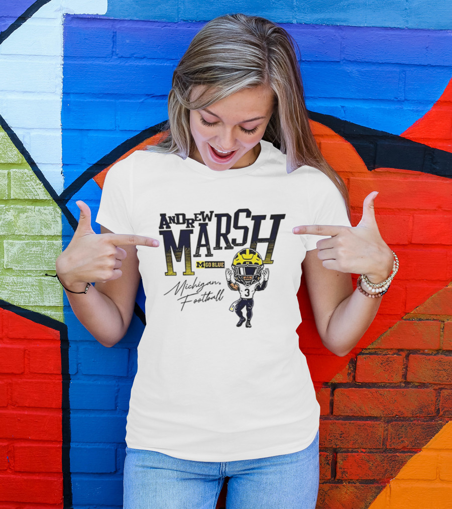 Andrew Marsh Go Blue Michigan Football Player Caricature T-Shirt