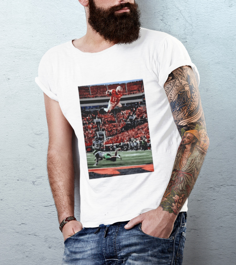 Brennan Presley Oklahoma State Cowboys Touchdown Football Action Stadium Scene T-Shirt