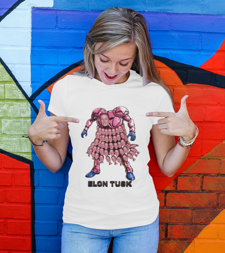 Elon Tusk Pink Armor Mosaic Elon Musk Faces T-Shirt