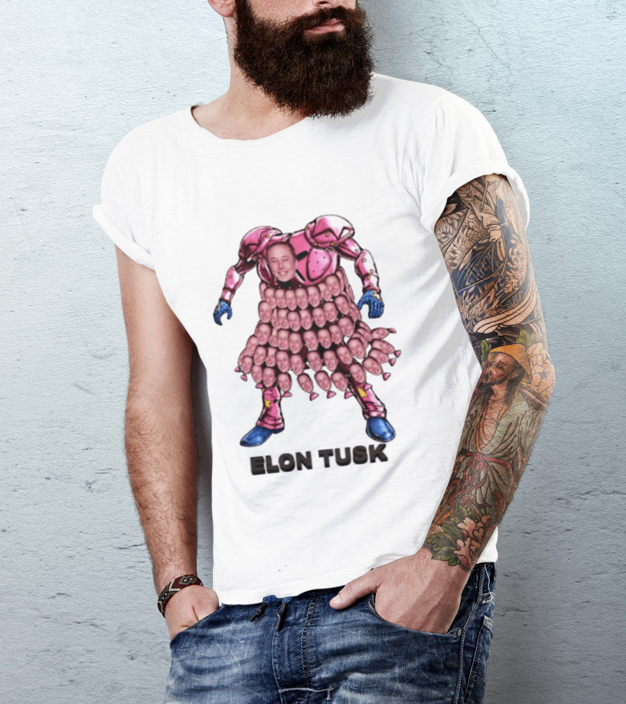 Elon Tusk Pink Armor Mosaic Elon Musk Faces T-Shirt