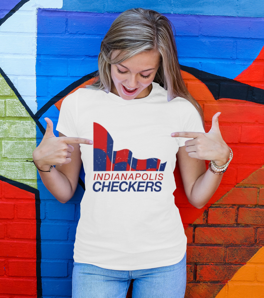 Indianapolis Checkers Vintage Hockey Team Red And Blue Flag T-Shirt