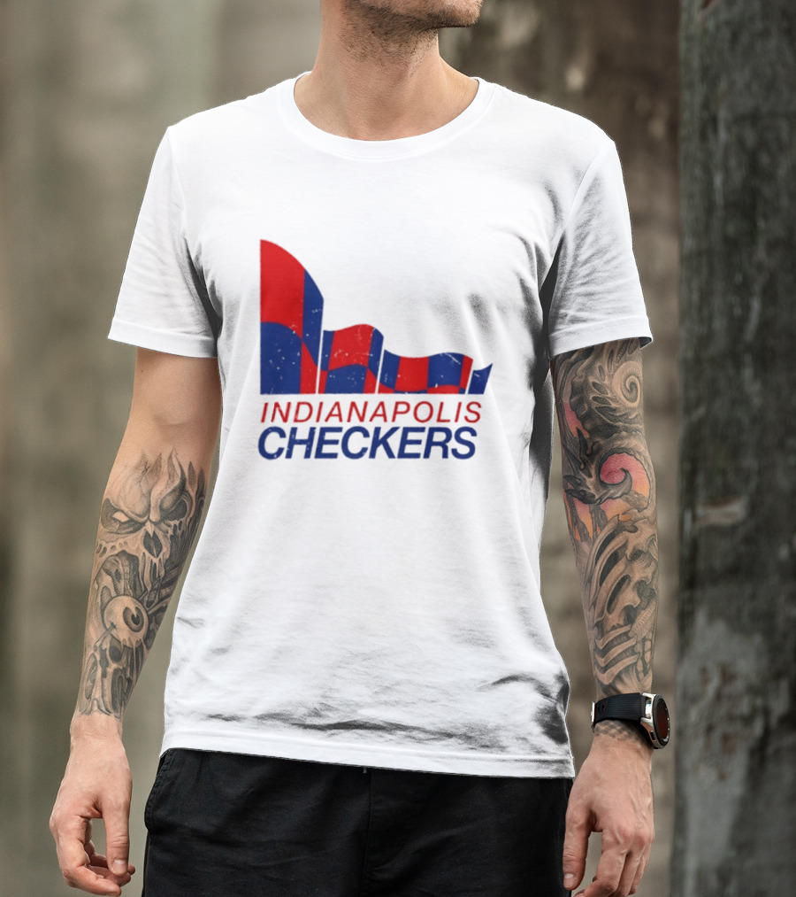 Indianapolis Checkers Vintage Hockey Team Red And Blue Flag T-Shirt