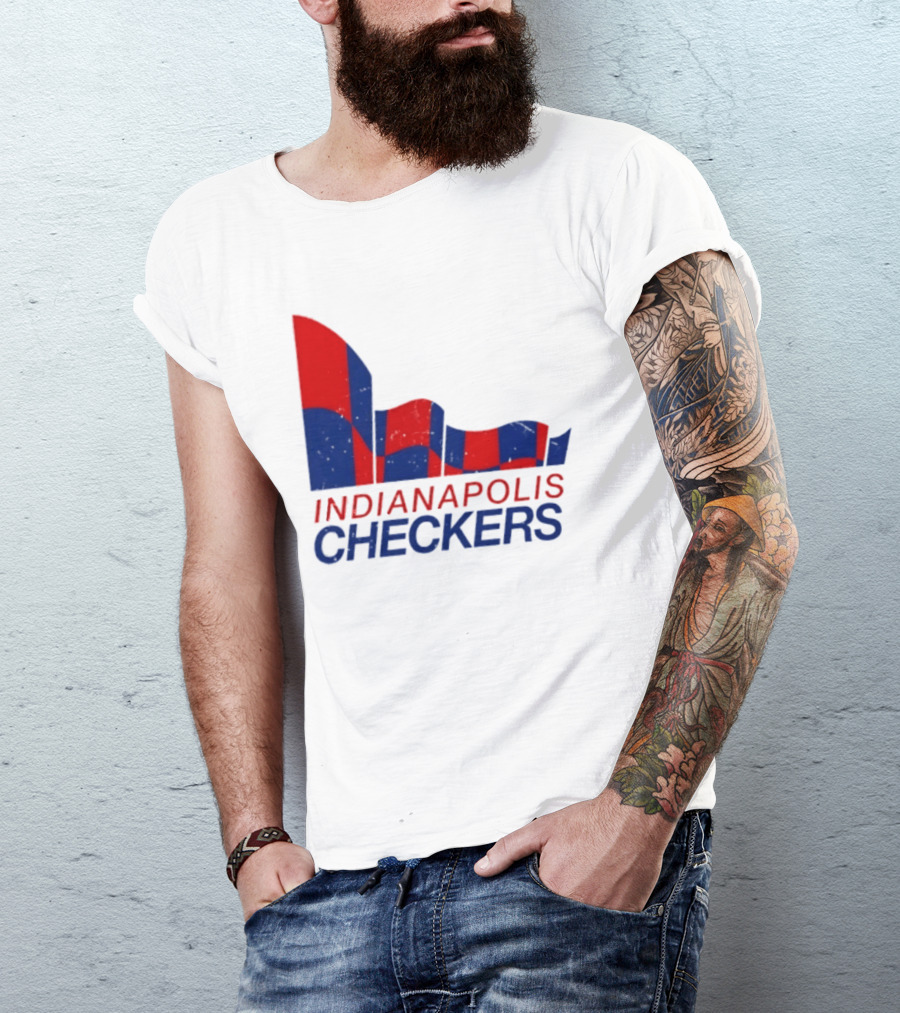 Indianapolis Checkers Vintage Hockey Team Red And Blue Flag T-Shirt