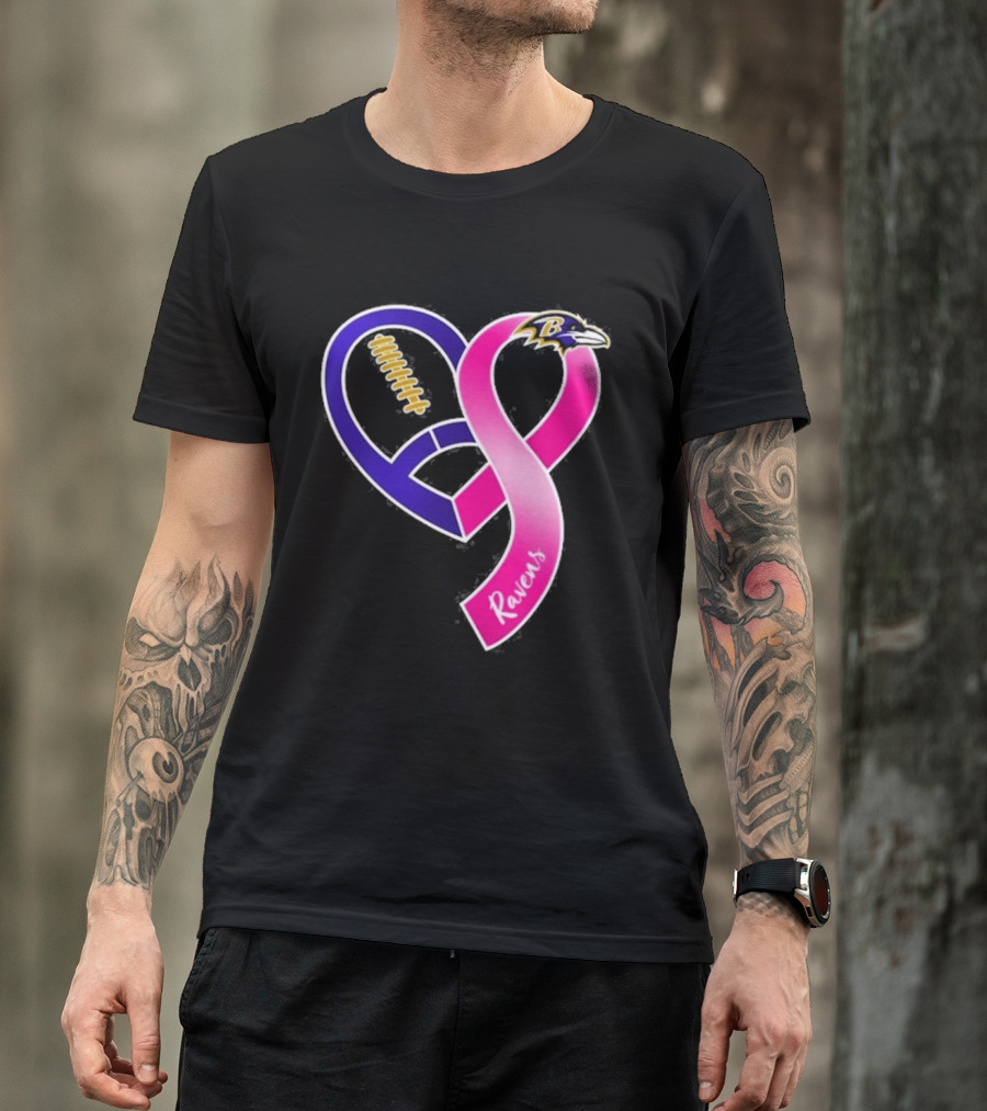 Baltimore Ravens Breast Cancer Awareness Heart Ribbon 2026 T-Shirt