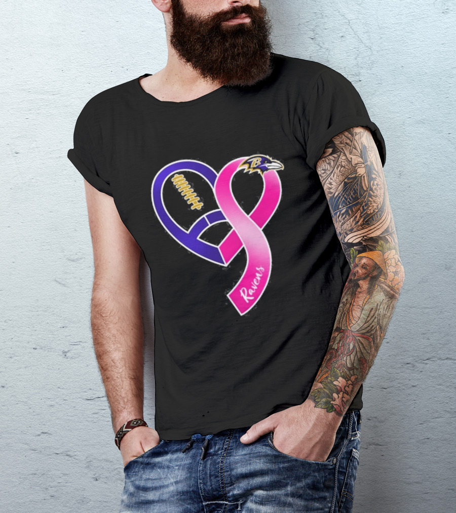 Baltimore Ravens Breast Cancer Awareness Heart Ribbon 2026 T-Shirt