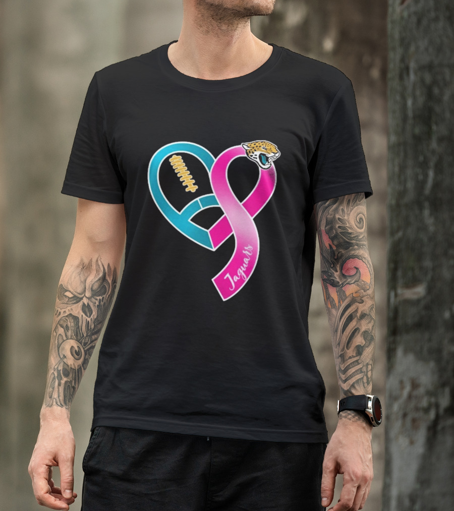 Jacksonville Jaguars Breast Cancer Awareness Heart Ribbon 2026 T-Shirt