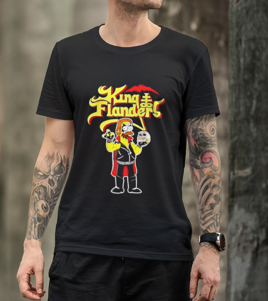 King Flanders Ned Flanders Metal Skull Holding Flowers And Skull T-Shirt
