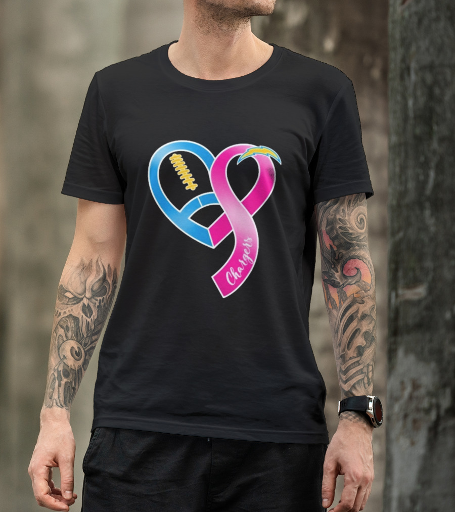 Los Angeles Chargers Breast Cancer Awareness Heart Ribbon 2026 T-Shirt