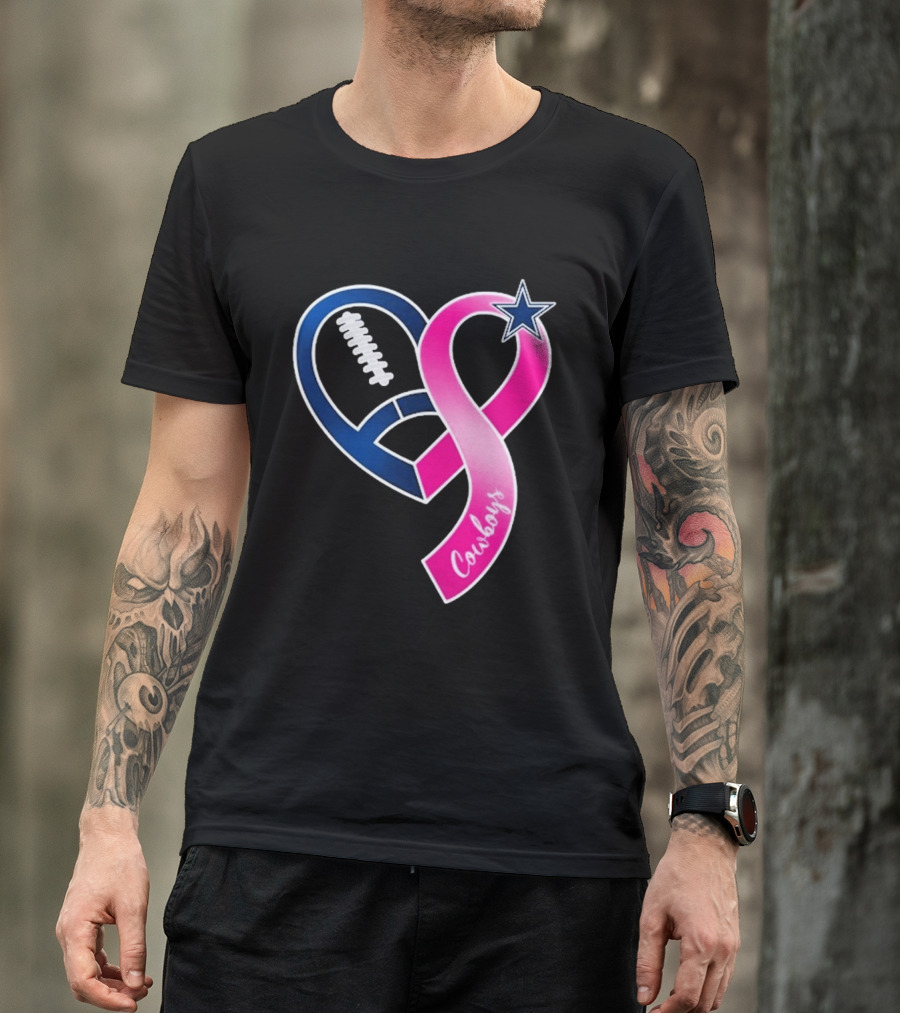 Dallas Cowboys Pink Ribbon Heart Breast Cancer Awareness 2026 T-Shirt