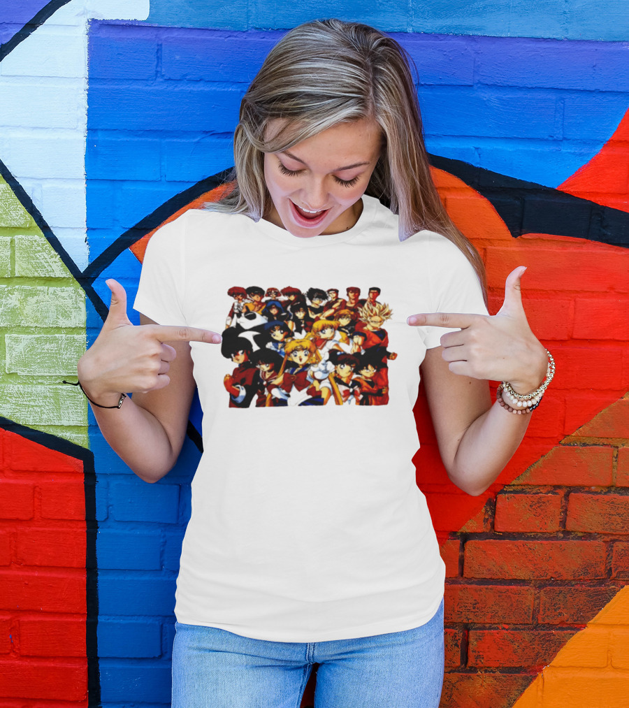 Anime Collage 9 Cartoon Sailor Moon Dragon Ball Z Characters T-Shirt