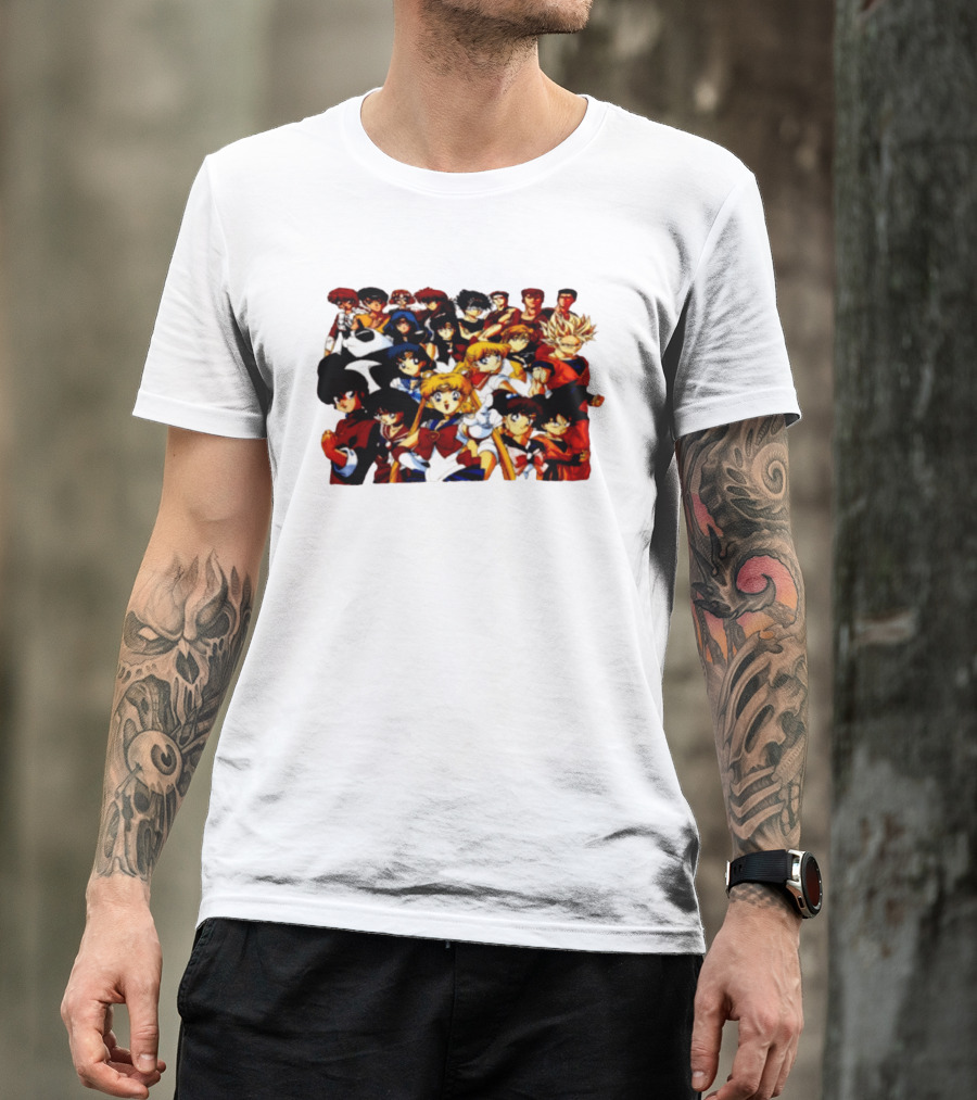 Anime Collage 9 Cartoon Sailor Moon Dragon Ball Z Characters T-Shirt