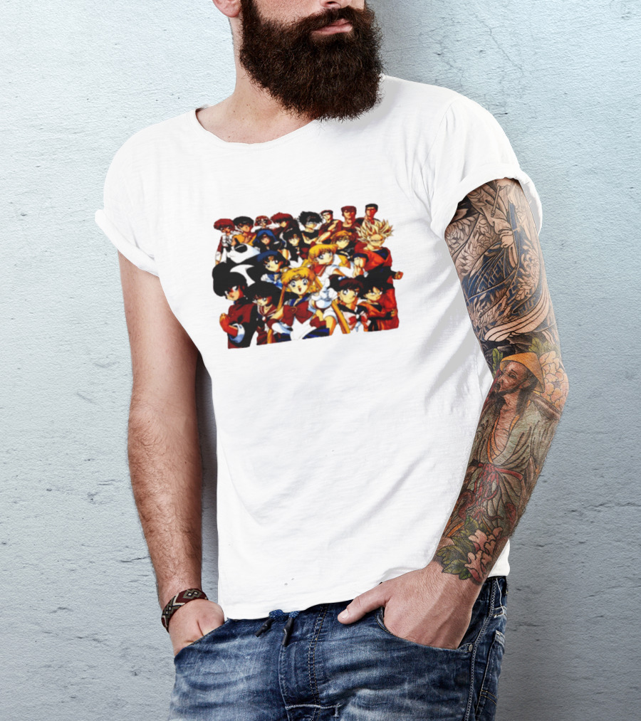 Anime Collage 9 Cartoon Sailor Moon Dragon Ball Z Characters T-Shirt