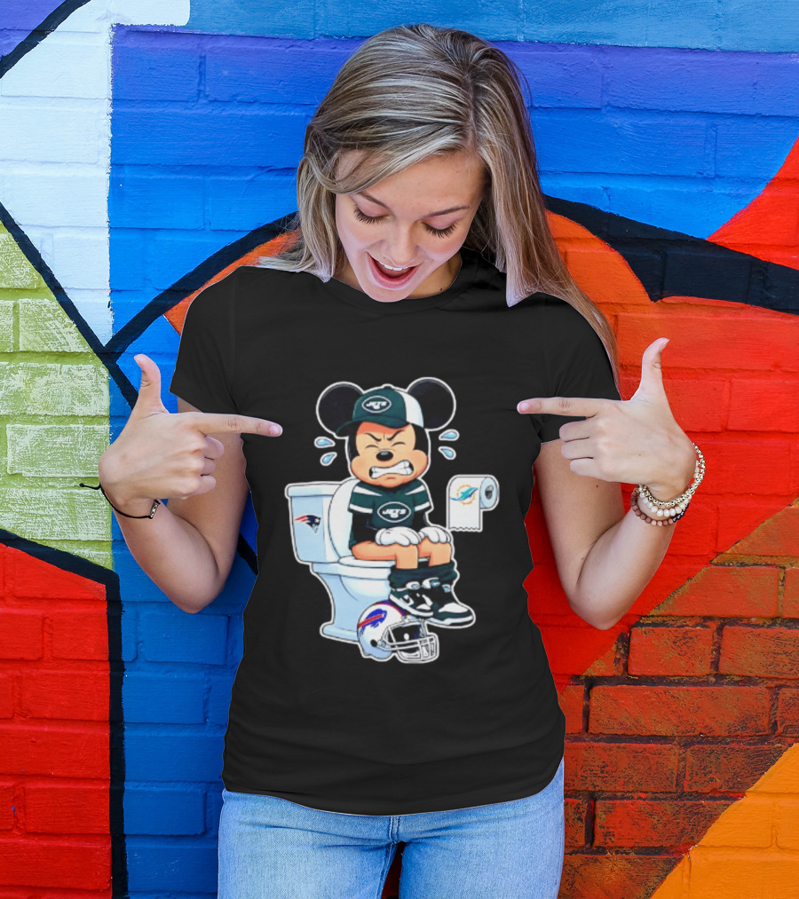 Mickey Jets Toilet Frustration Patriots Dolphins Bills Rivalry T-Shirt
