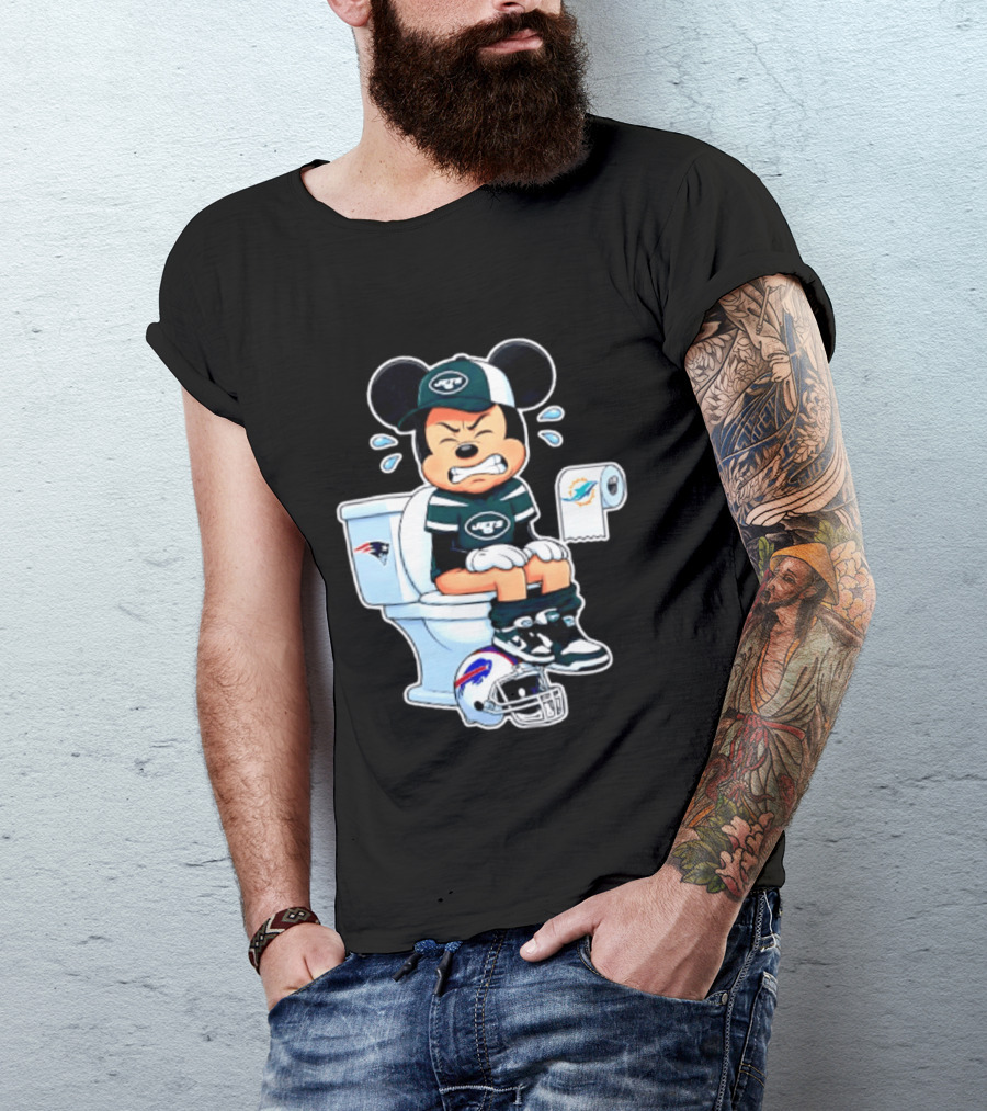 Mickey Jets Toilet Frustration Patriots Dolphins Bills Rivalry T-Shirt