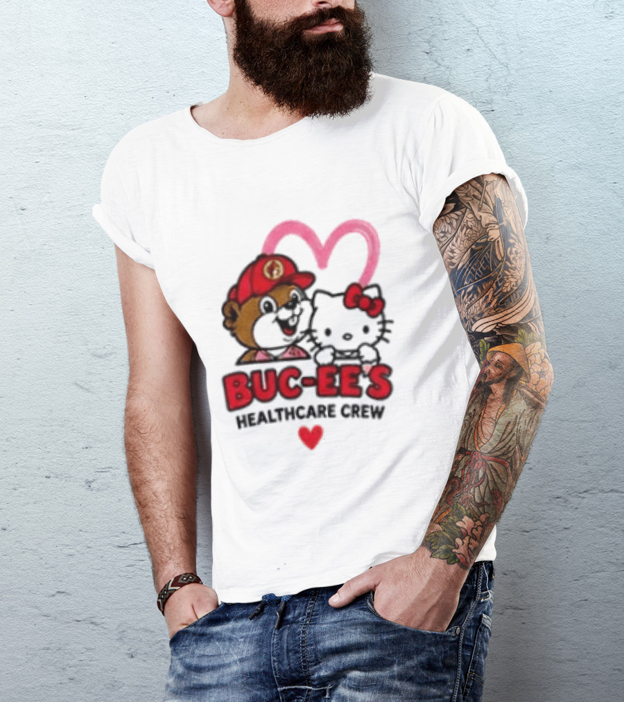 Buc Ee's Hello Kitty Caring Hearts Healthcare Crew T-Shirt
