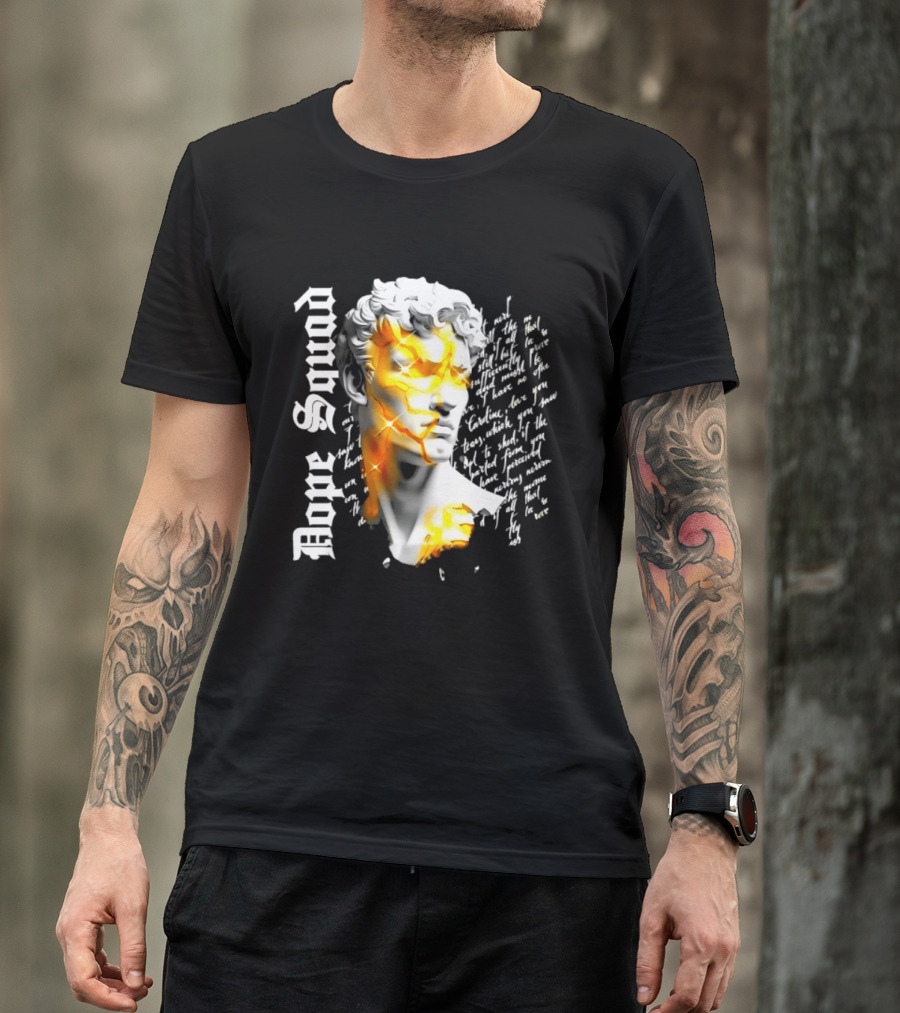Dope Squad Greek Statue Golden Cracks Text Overlay T-Shirt