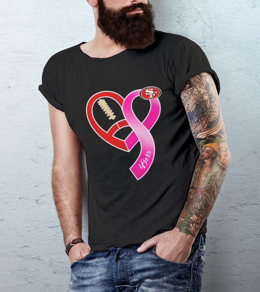 San Francisco 49ers Pink Ribbon Heart Breast Cancer Awareness 2026 T-Shirt