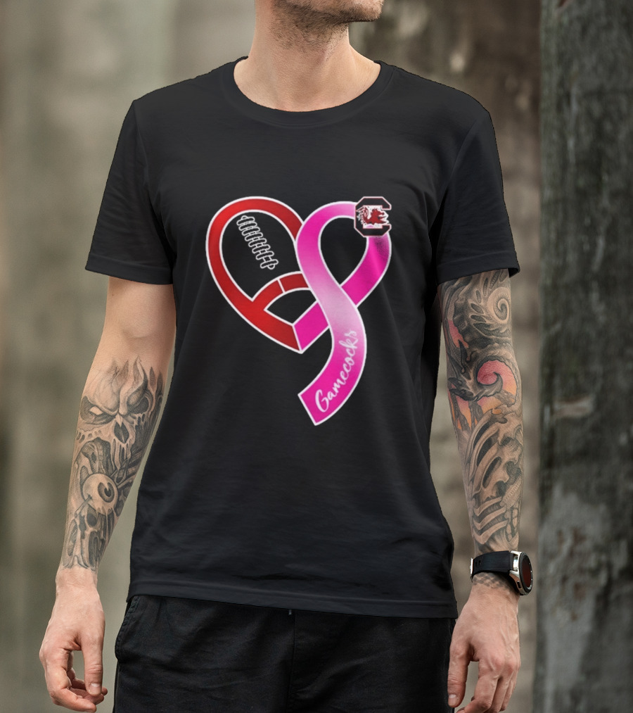 South Carolina Gamecocks Breast Cancer Awareness Ribbon Heart 2026 T-Shirt