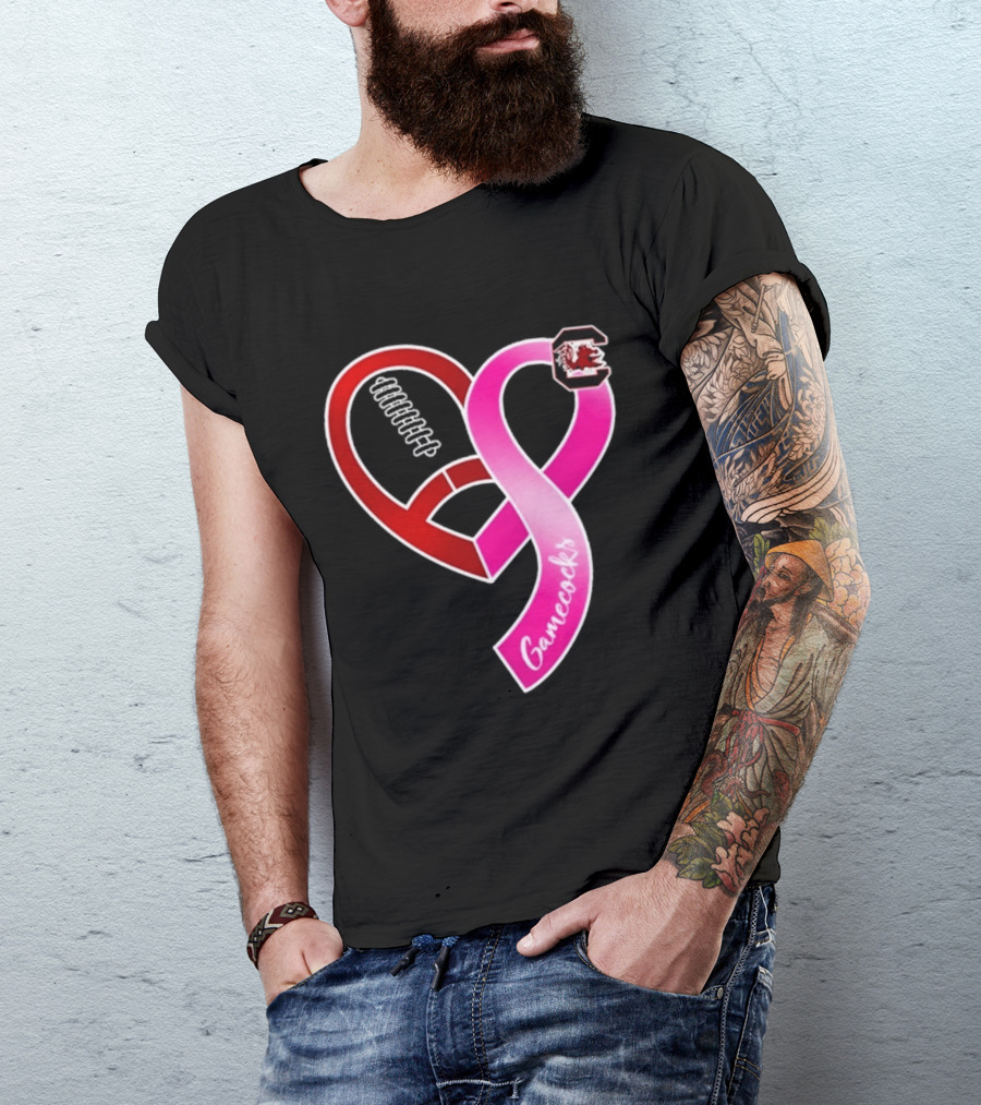 South Carolina Gamecocks Breast Cancer Awareness Ribbon Heart 2026 T-Shirt