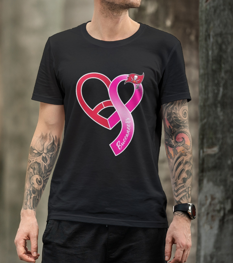 Tampa Bay Buccaneers Heart Ribbon Breast Cancer Awareness 2026 Flag T-Shirt