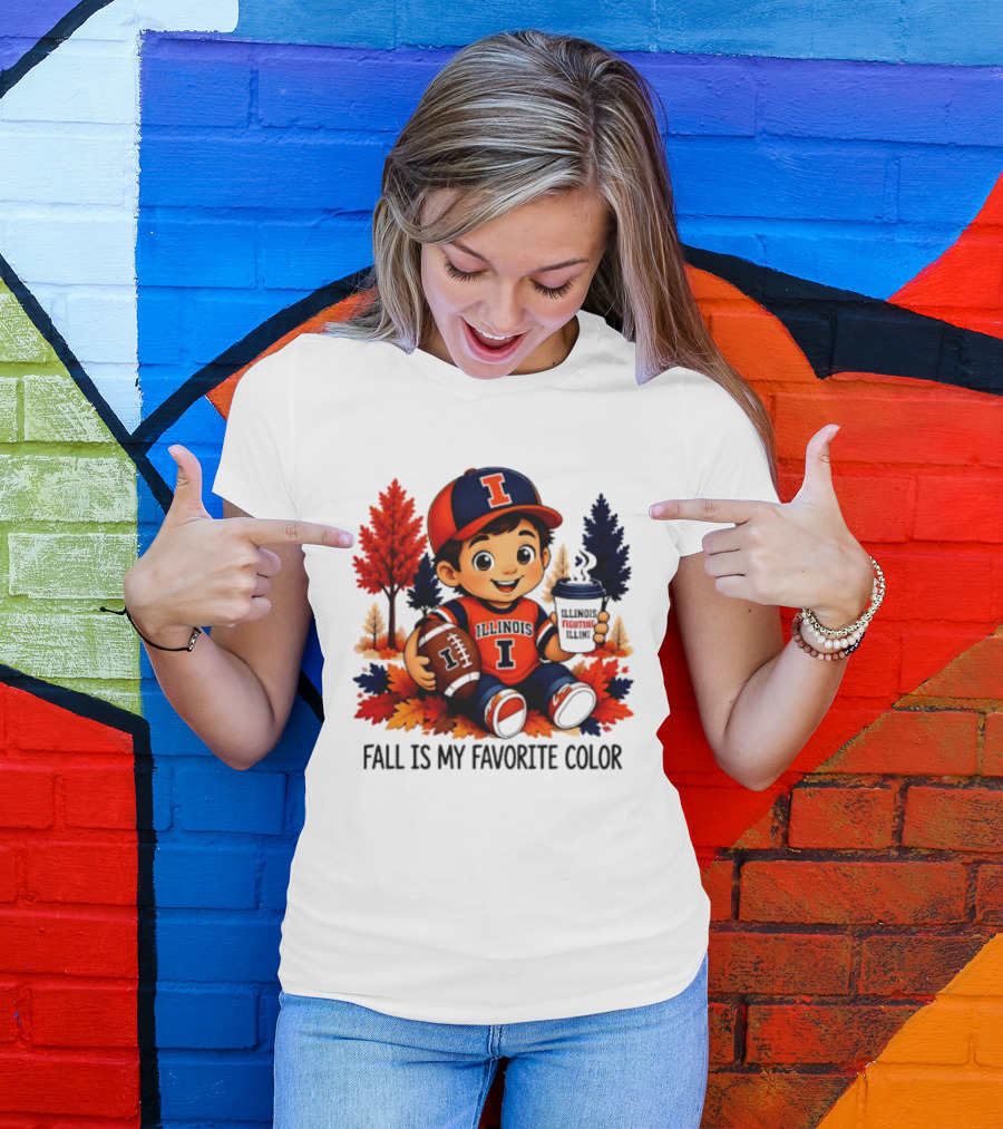 Illinois Fighting Illini Fall Is My Favorite Color Football Kid T-Shirt