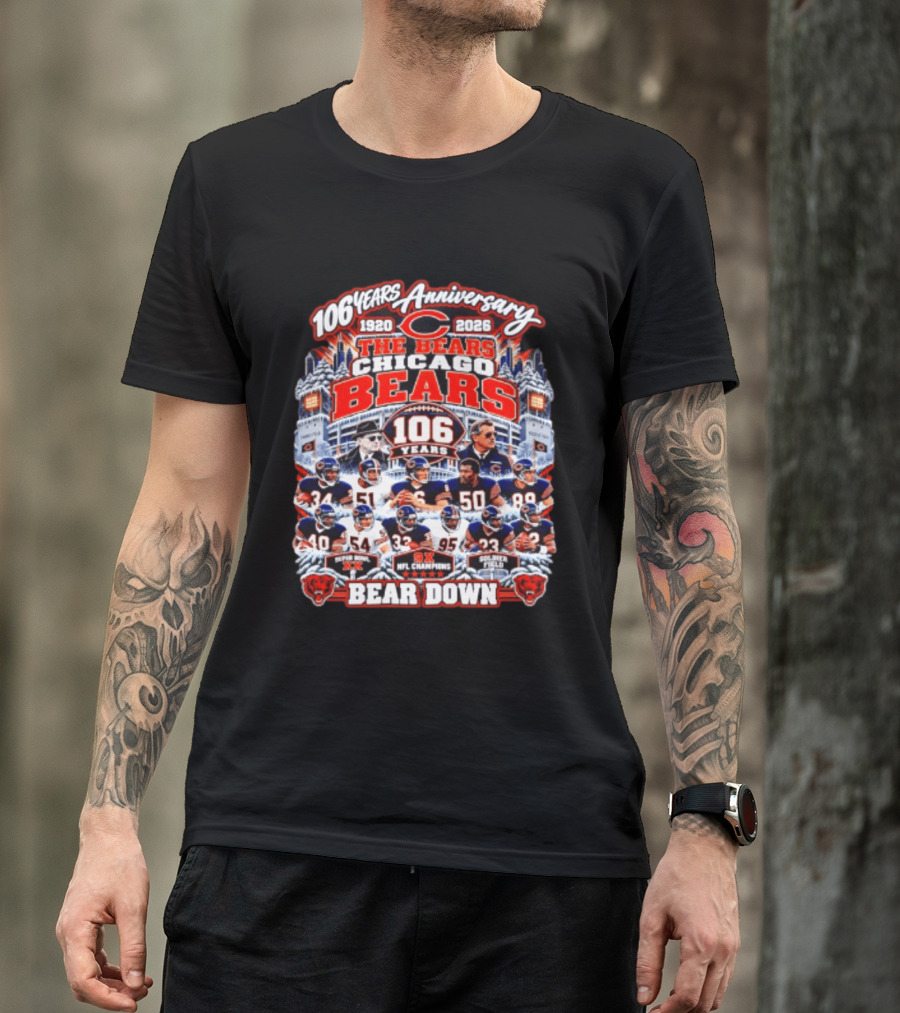 106 Years Anniversary 1920 2026 The Bears Chicago Bears 9x NFL Champions Soldier Field Bear Down T-Shirt