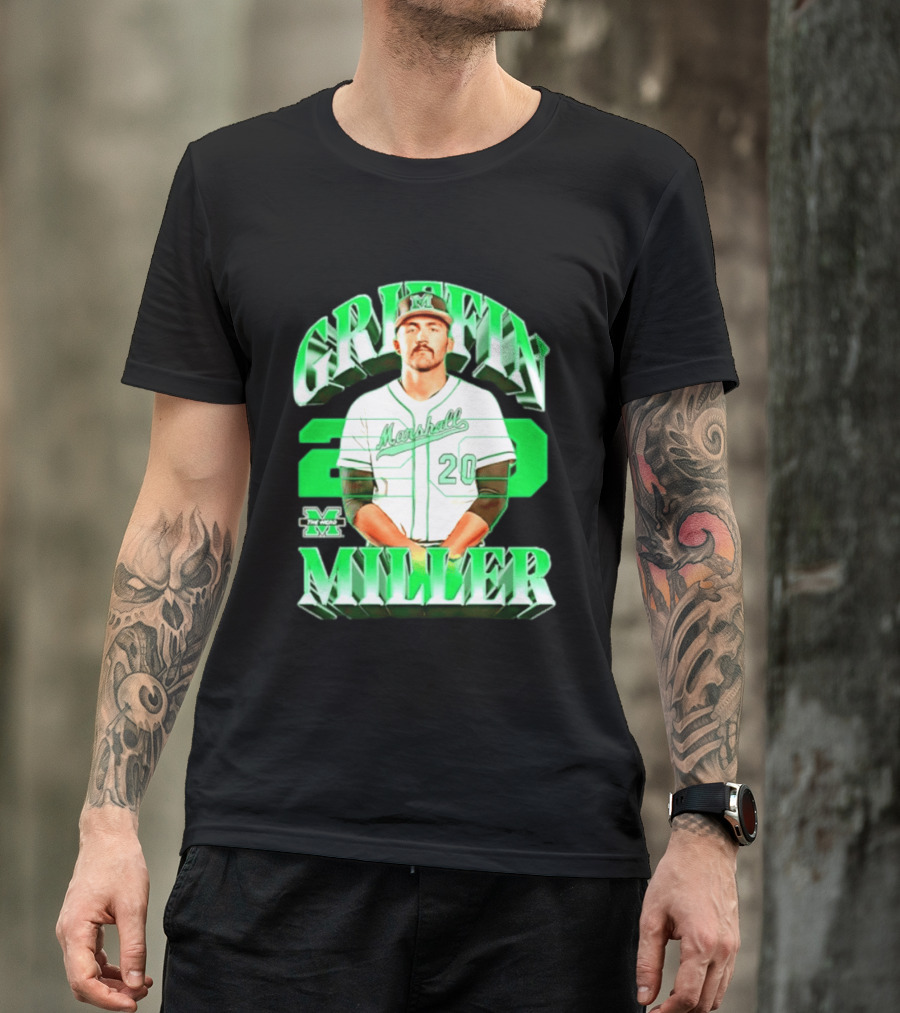 Marshall Thundering Herd NCAA Baseball Griffin Miller 20 Player Image T-Shirt