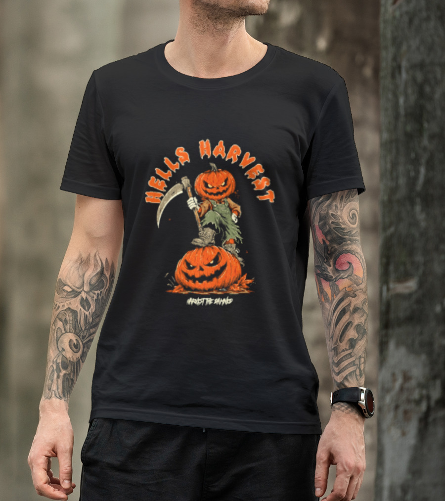 Hells Harvest Pumpkin Reaper Halloween Harvest The Damned T-Shirt