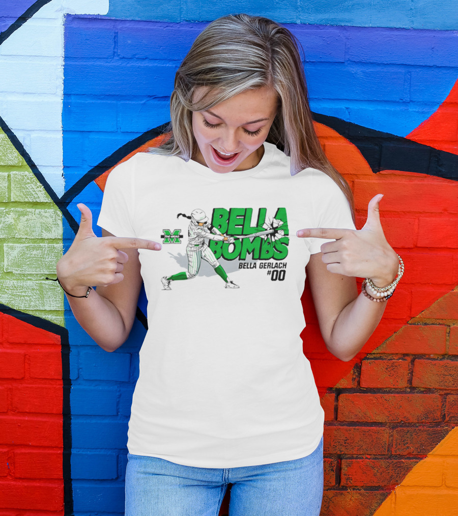Marshall Thundering Herd Bella Bombs Bella Gerlach #00 NCAA Softball T-Shirt