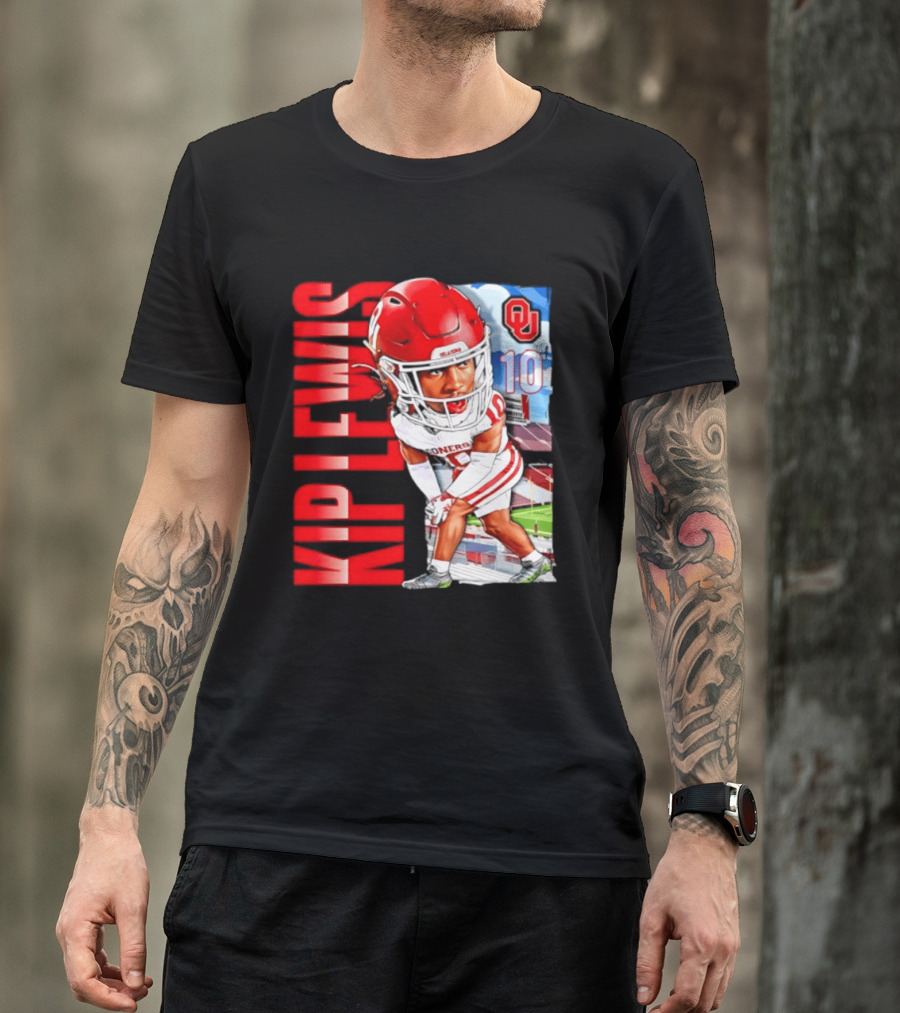 Kip Lewis 10 Oklahoma Sooners NCAA Football Player Caricature T-Shirt