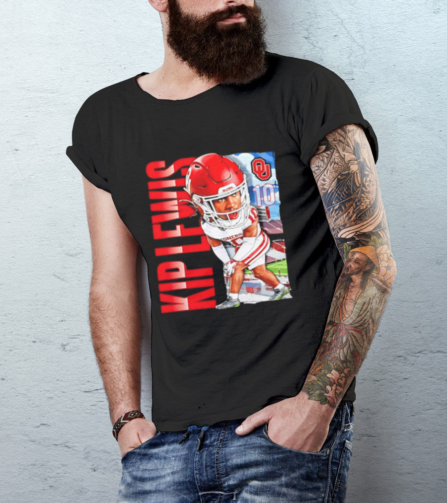 Kip Lewis 10 Oklahoma Sooners NCAA Football Player Caricature T-Shirt